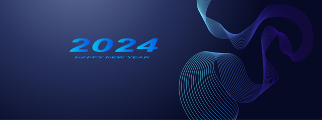 Abstract wavy new year template, cards and banner technology background. Happy new year 2024, holiday concept and celebration background. Abstract wave technology banner background.