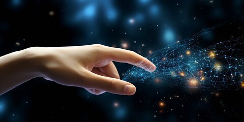 Poster - AI, Machine learning, Hands of robot and human touching on big data network connection, Data exchange, deep learning, Science and artificial intelligence technology, innovation of futu : Generative AI