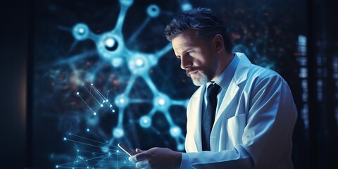 Aufkleber - Medicine doctor touching medical global network, Computing electronic medical record. DNA. Digital healthcare and network connection on virtual interface, medical technology and innova : Generative AI