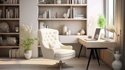 Wall Mural - Comfortable white chair near desk in stylish office interior