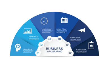 Wall Mural - Semicircle Diagram Slide Template. Process chart with six elements