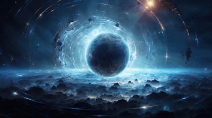 Wall Mural - solar eclipse space planet in the cosmos. asteroid explosion big bang galaxy. alien universe sci-fi 