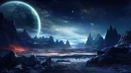 Wall Mural - solar eclipse space planet in the cosmos. asteroid explosion big bang galaxy. alien universe sci-fi 