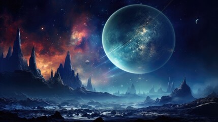 Wall Mural - solar eclipse space planet in the cosmos. asteroid explosion big bang galaxy. alien universe sci-fi 