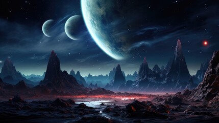 Wall Mural - solar eclipse space planet in the cosmos. asteroid explosion big bang galaxy. alien universe sci-fi 