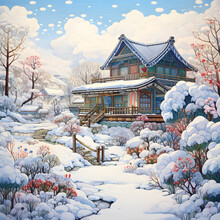 Japanese Palace In Winter - Christmas Theme 