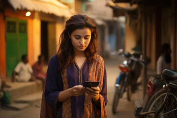 Sticker - young indian woman using smartphone