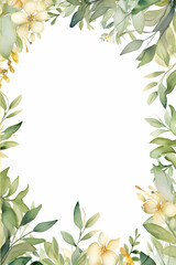 Wall Mural - Watercolor floral illustration - leaves and branches wreath / frame with gold shape, for wedding stationary, greetings, wallpapers, fashion, background. Eucalyptus, olive, green leaves, etc.