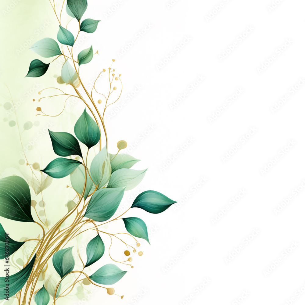 Watercolor floral illustration - leaves and branches wreath / frame ...