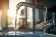 Water tap or faucet. Flow water in sink.