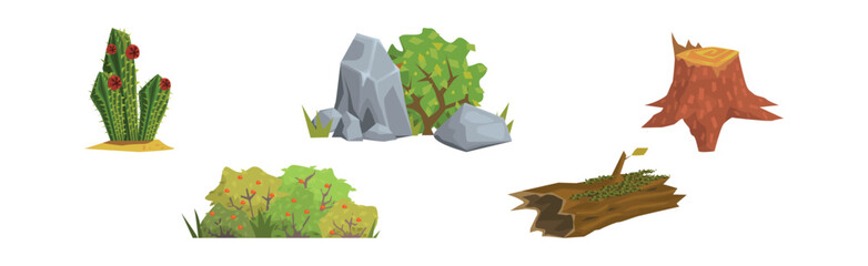 Poster - Landscape Object and Element with Tree Stump and Log Vector Set