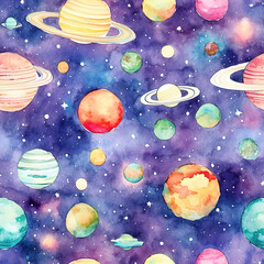 Wall Mural - Watercolor galaxy space cosmic repeat pattern