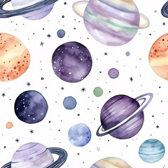 Wall Mural - Watercolor galaxy space cosmic repeat pattern