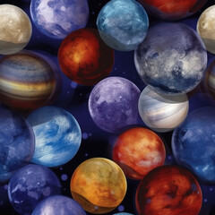 Wall Mural - Watercolor galaxy space cosmic repeat pattern