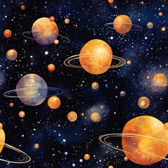 Wall Mural - Watercolor galaxy space cosmic repeat pattern