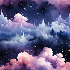 Wall Mural - Watercolor galaxy space cosmic repeat pattern