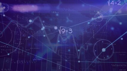 Poster - Animation of mathematical equation and connected dots over abstract background