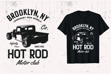 Sticker - Hotrod Vintage Truck Brooklyn Custom Vector T-shirt Design. hotrod car t-shirt design. black & white.