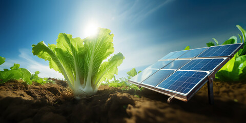 Wall Mural - Smart farm agricultural plot with solar panel.clean energy and ecology concepts.Cost reduction for production.