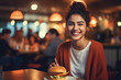 Indian college girl eating burger
