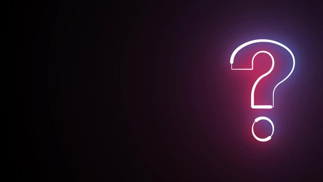 Glowing red and blue neon question mark symbol on alpha channel background. Question mark sign animation. Neon colored digital 3D big question sign