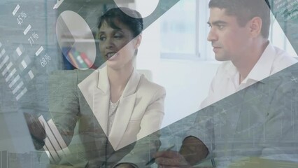 Poster - Animation of financial data processing over diverse businesspeople in office