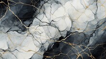 Abstract Black White Golden Grunge Marble Texture Background. Generative AI