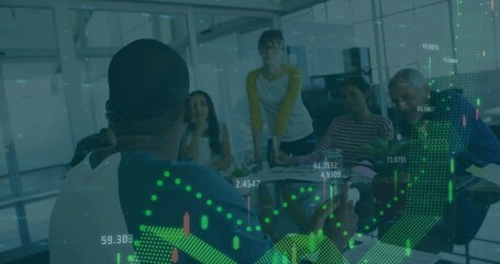 Poster - Animation of financial data processing over diverse businesspeople in office