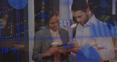 Poster - Animation of diverse business people and financial data processing