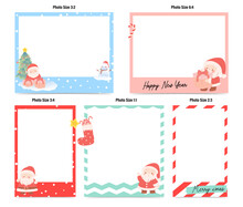Set Of Cute Colorful Polaroid Frame Christmas Decoration Theme, Christmas Photo Frame, Santa, Xmas, Photo Instant Film Style, Various Size, Square, Vertical, Horizontal, 3:2, 4:6