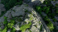 Aerial Top Down Shot Of Rocky Rhodope Mountains During Sunny Day In Bulgaria, Europe