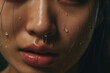 Dramatic Close up Portrait of Sad teenage Asian girl crying with tears