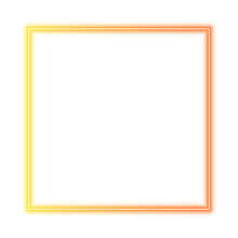 Illustration Of Neon Electric Style Square Frame. Gradient Yellow Orange Red Flame Color. Isolated On Transparent Background