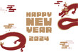 シンプルな竜で飾られた辰年の2024年度版横向き年賀状テンプレート（白）　2024 horizontal happy new year's card template decorated with a simple dragon (white)