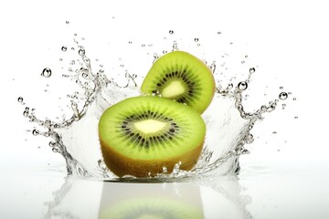 Wall Mural - Kiwi with water splash on white