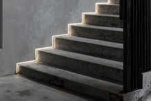 Concrete Stairs With LED Light Lines Illumination