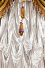Luxury White Curtains With Golden Fringe And Tassel