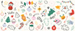 Merry Christmas and winter season doodle element vector. Set of bauble ball, snowman, reindeer, santa, tree, candy cane, cupcake, arrow, gingerbread. Happy holiday collection for kids, decorative.