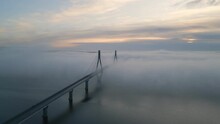Epic Cinematic Shot Of Beautiful Bridge Above Cold Still Water In Amazing Landscape In Northern Finland, Europe Architectural
