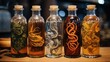 Real Speciality Of Vietnam. Snake Wine. Homeopathy And Alternative Medicine Concept. Snake And Scorpion Mummification Inside Of Design Bottle.
