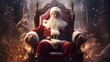 Der Weihnachtsmann sitzt auf seinem Thron im Weihnachtsdorf / Santa zu Hause am Nordpol / Weihnachtsmann Poster / Frame TV Art - Christmas Wallpaper / Ai-Ki generiert