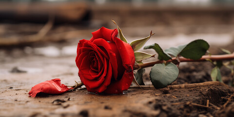 Wall Mural - A red rose on the ground symbolizes love 