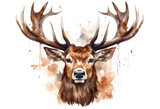 Fototapeta Pokój dzieciecy - Christmas elk deer,head of deer watercolor vector illustration,elk head with big horns