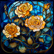 Yellow roses bouquet stained glass style illustration square image.