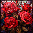 Red roses bouquet stained glass style illustration square image.