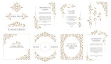 Set Of Decorative Frames, Corners And Borders. Graphic Design Page. Floral Elegant Pattern.
