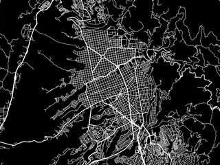 Vector road map of the city of Bucaramanga in Colombia with white roads on a black background.