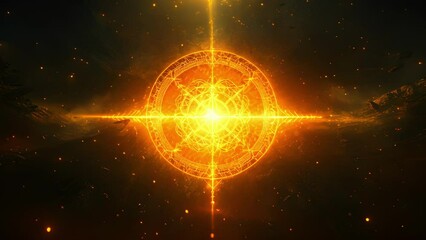 Wall Mural - an intricate rune pattern with a bright yellow center the runes glowing brighter as energy is absorb