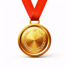 Gold champion or winner medal on ribbon, champion medal sport medal