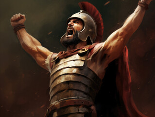 Wall Mural - Roman warrior with his arms raised in the air.